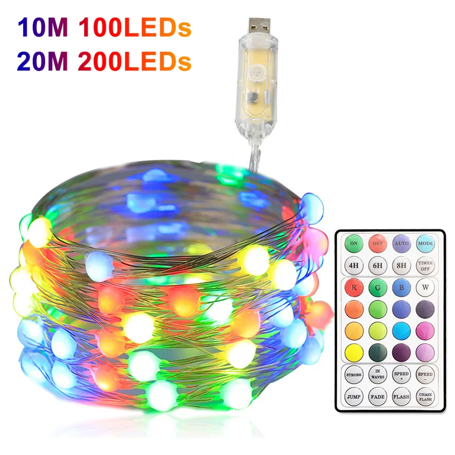 12 Modes Remote 10/20M LED RGB String Lights USB Christmas Garland Fairy Lights Wedding Party Garden Decoration Holiday Lighting