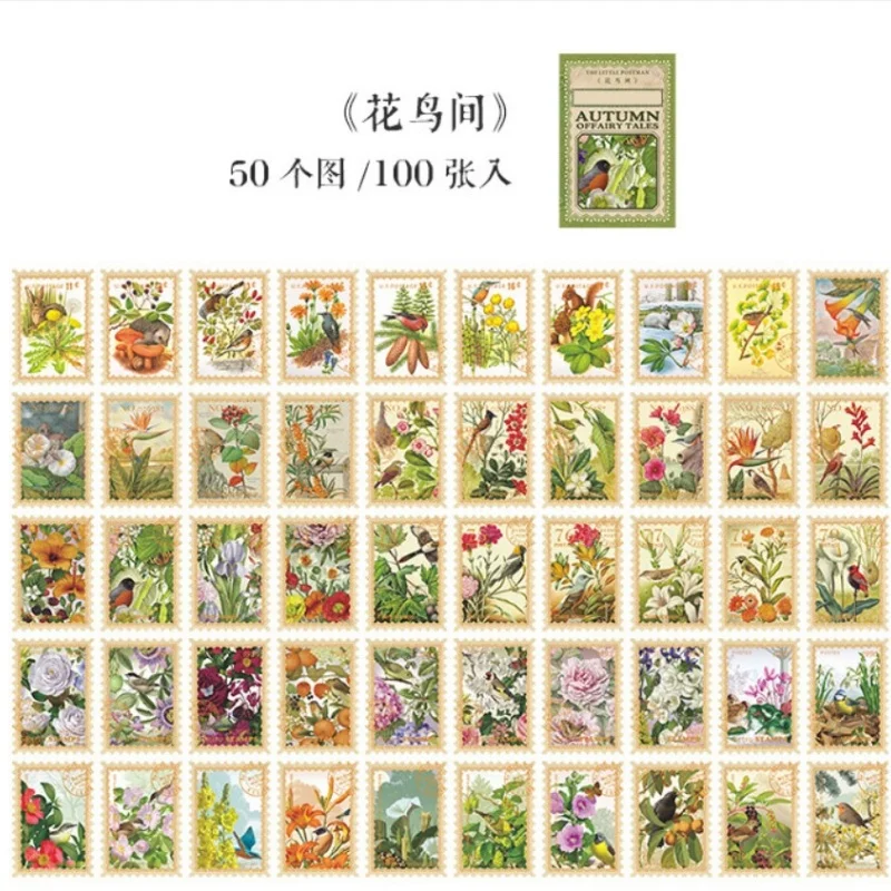 100 vellen herfststempelstickers, handgemaakte decoratieve stickers, voor het versieren van tijdschriften, schoolbenodigdheden, cadeaustickers.