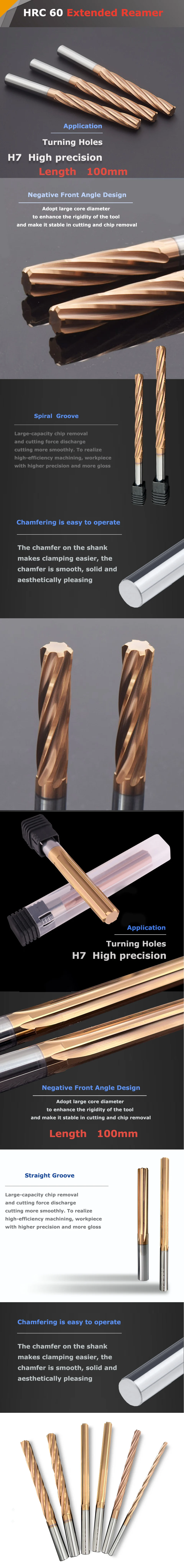 YZH 100mm 2,5-12,9mm 2,0~20mm Durchmesser. Reibahle HRC60 Gerade/Spiralnut Toleranz H7 Gehärteter Stahl Metall CNC-Drehwerkzeug für Löcher – Detail 6