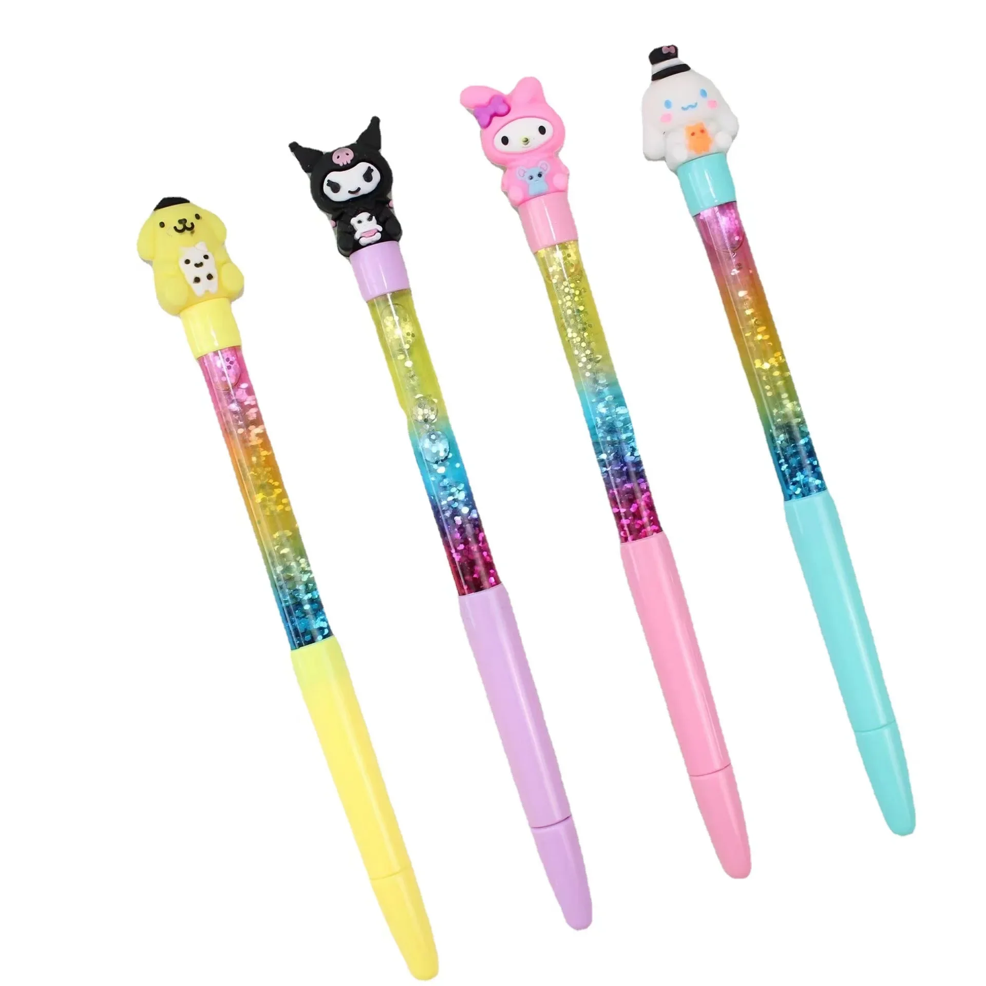 4Pcs/Set Sanrio Cute Cartoon 0.5 Black ink Gel Pen mymelody Kuromi Cinnamoroll  Quicksand Pens Students Write Stationery