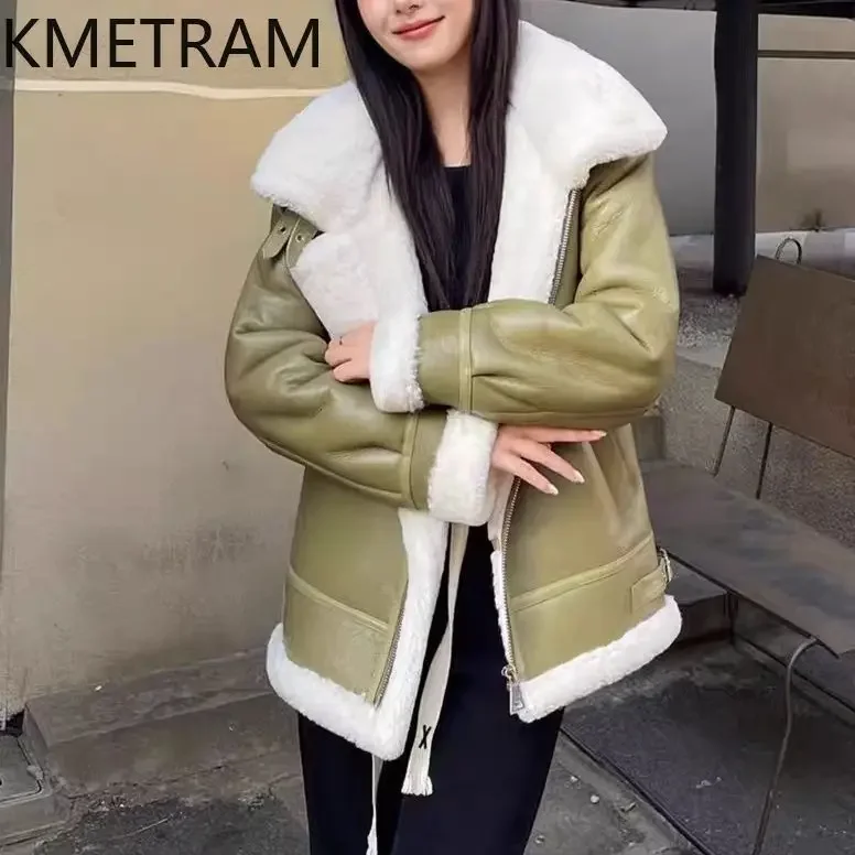 Natural Sheepskin Wool Double Faced Fur Coat Women Motorcycle Leather Jacket Winter Fashion Woman Clothes 2024 дубленка женская