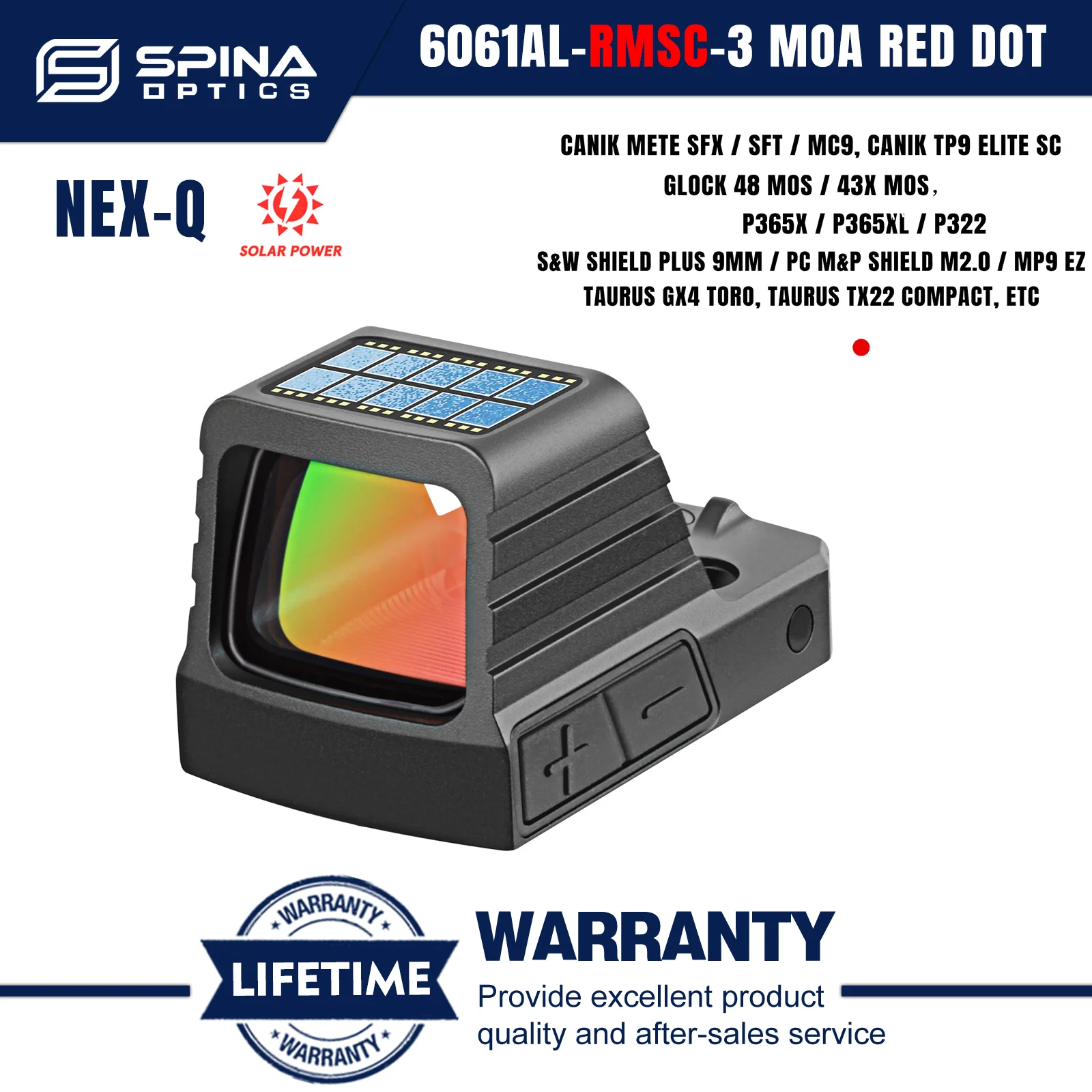 SPINA OPTICS NEX-Q S-CR&RMSc Red Dot Sight 3MOA Solar Shake Awake Mini Red Dot HS407K/507K G48/43x MOS P365X/XL