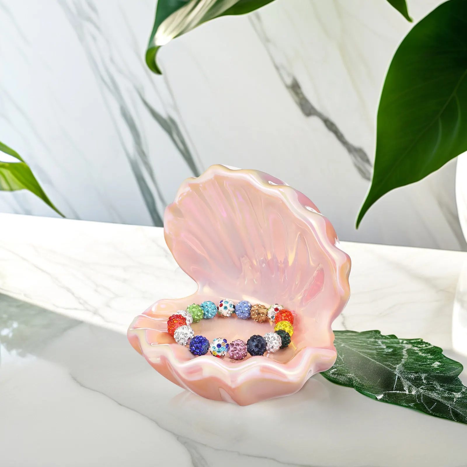 

Jewelry Dish Ceramic Shell Trinket Tray Organizational Storage for Rings Earrings Bracelets Decorative Home Decor Coastal