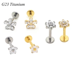 12pcs ASTM F136 Flower Labret Stud Ear Tragus Lip Piercing Earring 16G Women Jewelry Small Zircon