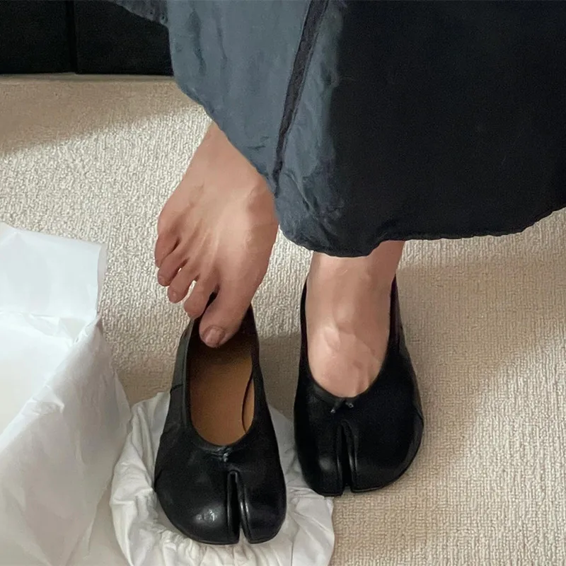 Split-Toe Damen Ballerinas Modische Tabi-Schuhe Lässige Slip-on Loafers Damen Plissierte Leder-Espadrilles Zapatillas Mujer – Detail 39