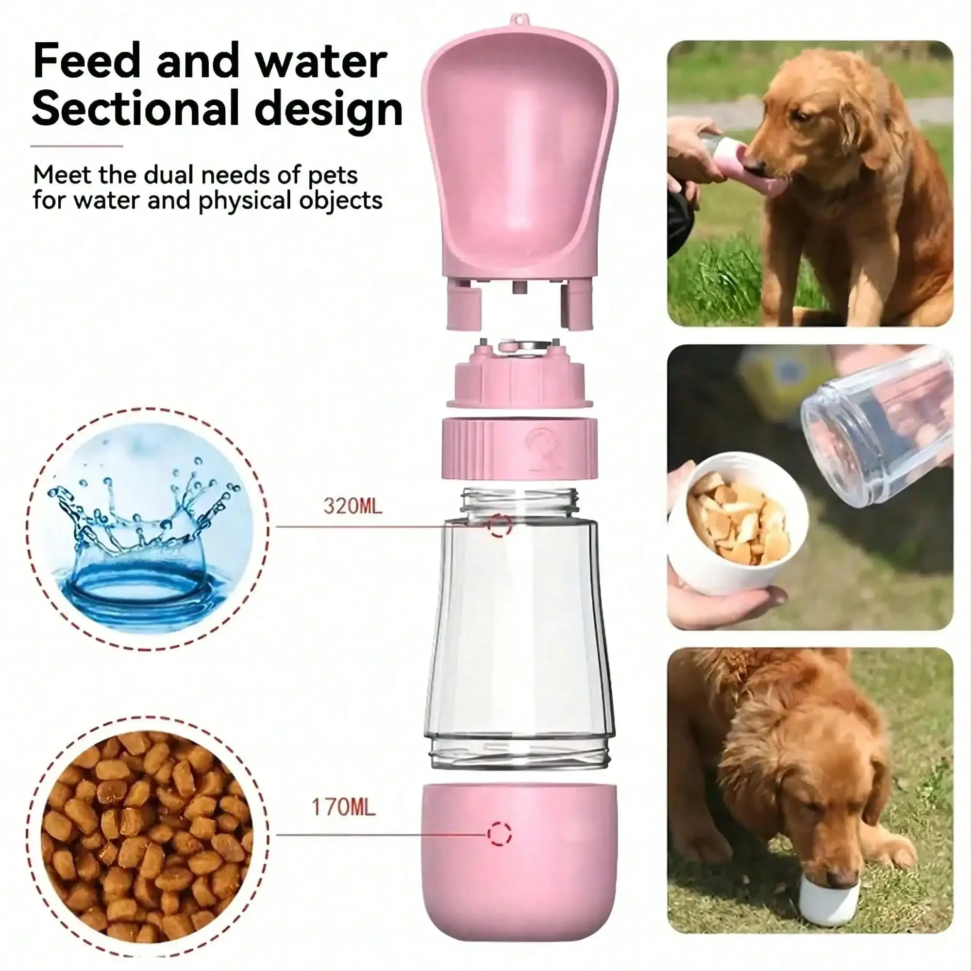 Portable 2 in 1 Dog Water Bottle and Food Container