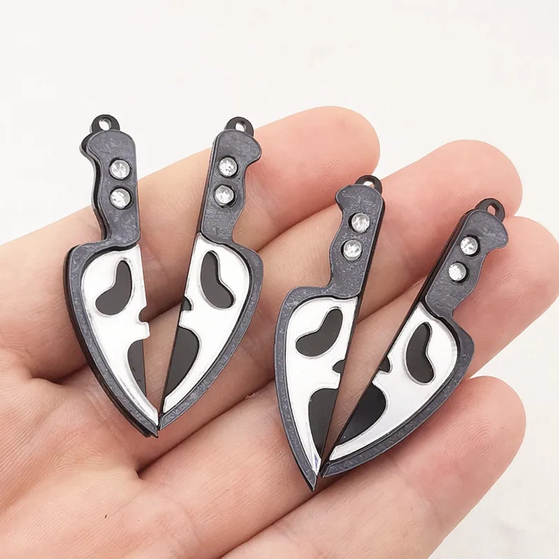 10pcs (5 pairs) Halloween Skull Knife Arcylic Charms Pendant Fit Earring Keychain Jewelry Making DIY Jewelry Findings