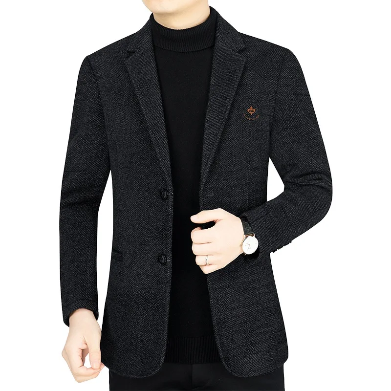 

1-A154 Winter New Middle-aged Men's Woolen Suit Jacket Casual Middle-aged and Elderly Upper Clothes Dad High-end Suit Men