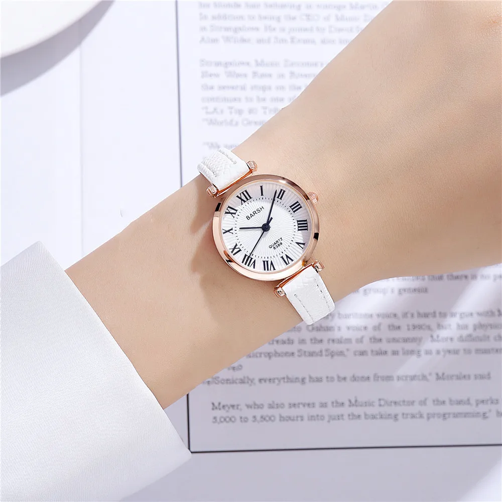 ساعة كاجوال كوارتز للسيدات بمقياس روماني من جلد البولي يوريثان العصري #5