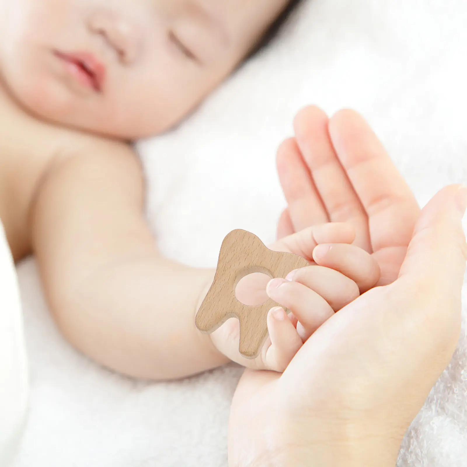 Lot de 10 anneaux de dentition pour bébés en bois de hêtre lisse, outil de soulagement des molaires pour la période de dentition, jouet à mâcher en forme d'animal mignon
