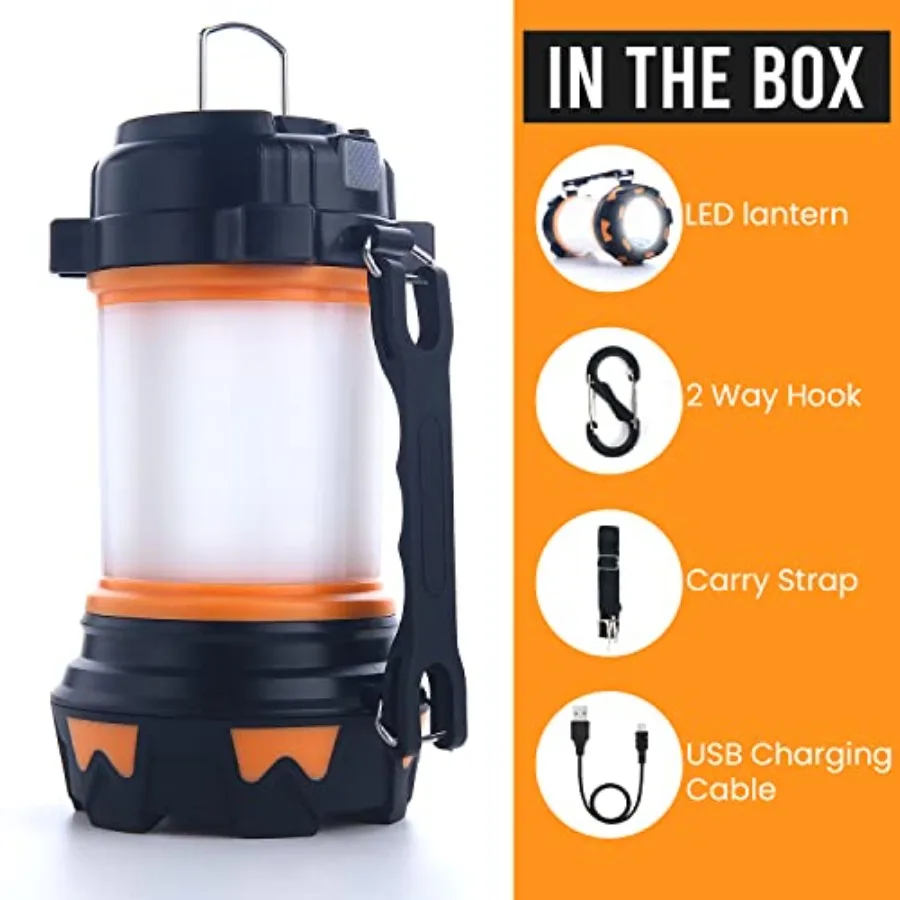 LED Camping Lantern Rechargeable, Super Bright Lantern Flashlight and 360 Degree Illumination, Power Bank, IPX4 Waterproof for