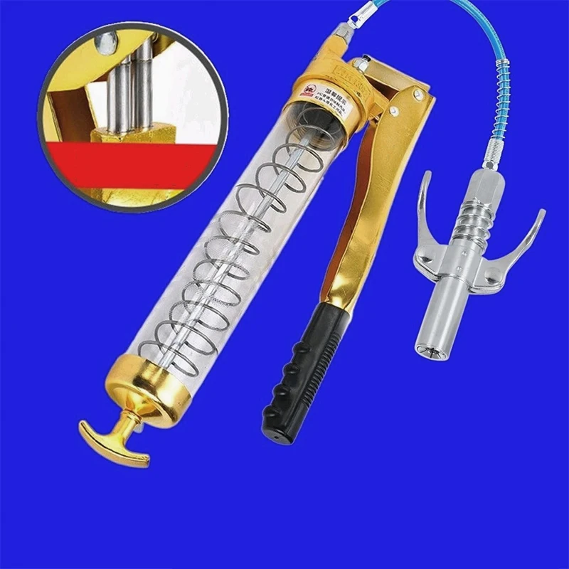 600CC High Voltage Transparent Portable Style, Gold Plated Tie Rod Double Piston Design,Filling Equipment,Manual Grease Guns,New