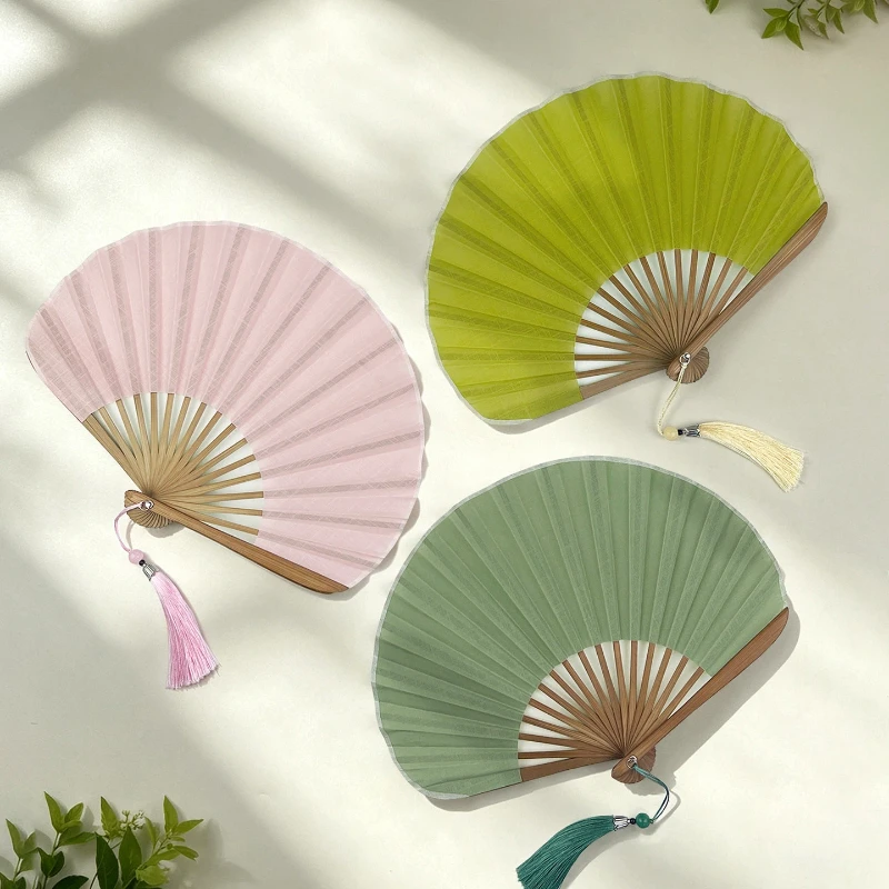 Portable Folding Shell Fan Pure Color Lightweight Summer Cooling Daily Fan for Women Hanfu Cheongsam Handheld Gift Chinese Style