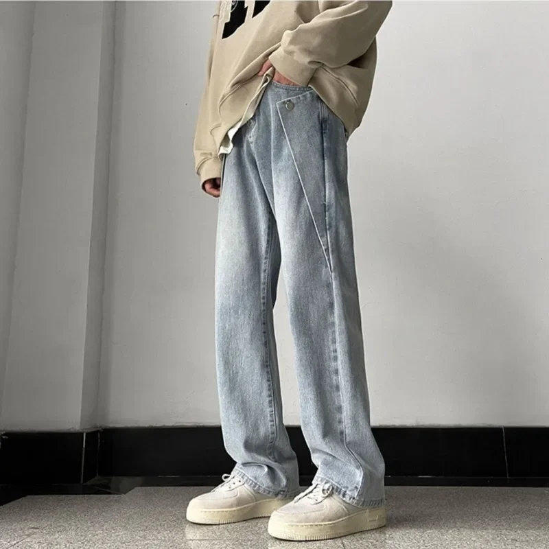 Jeans Men Creative Special Design Fashion High Street Youthful Staright Trousers Vintage Washed Handsome Charming All-match New