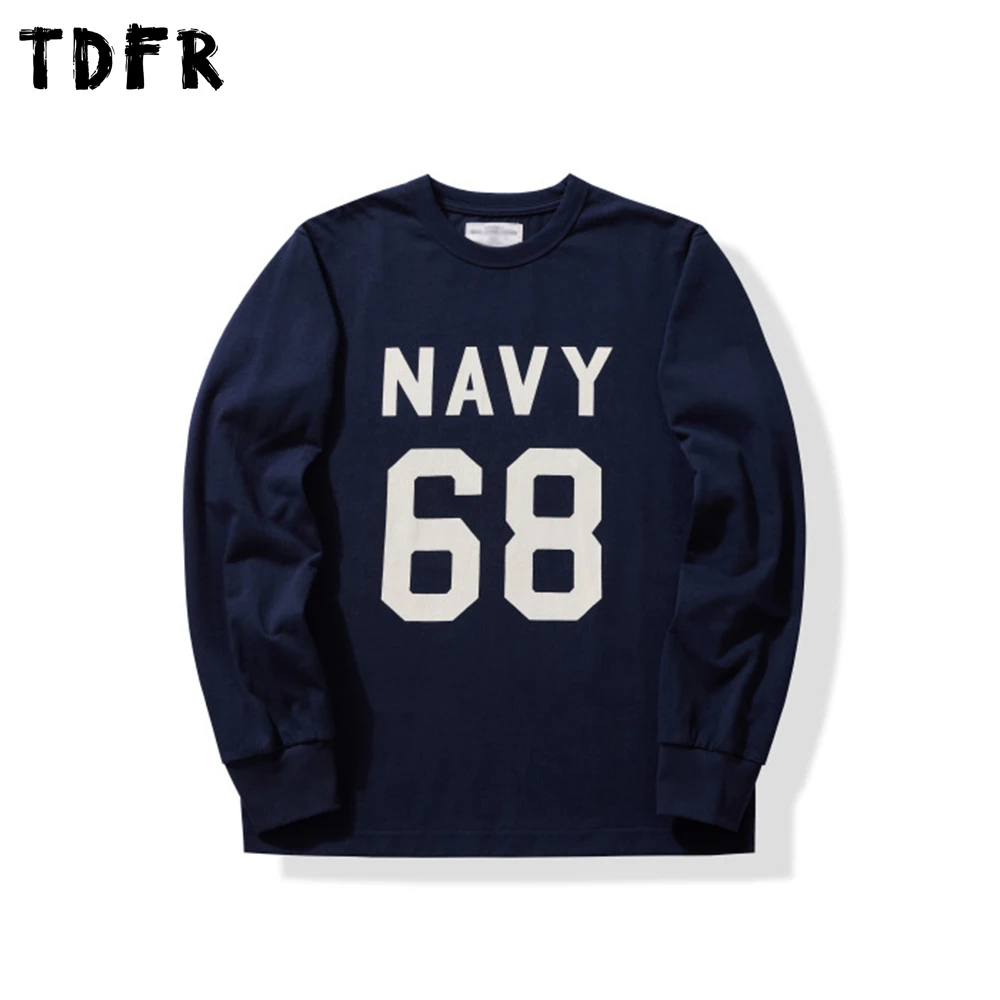 Letter Print Long Sleeve T-shirt Mens Casual Retro Autumn Loose Long Sleeve Crew Neck Cotton Tee Man