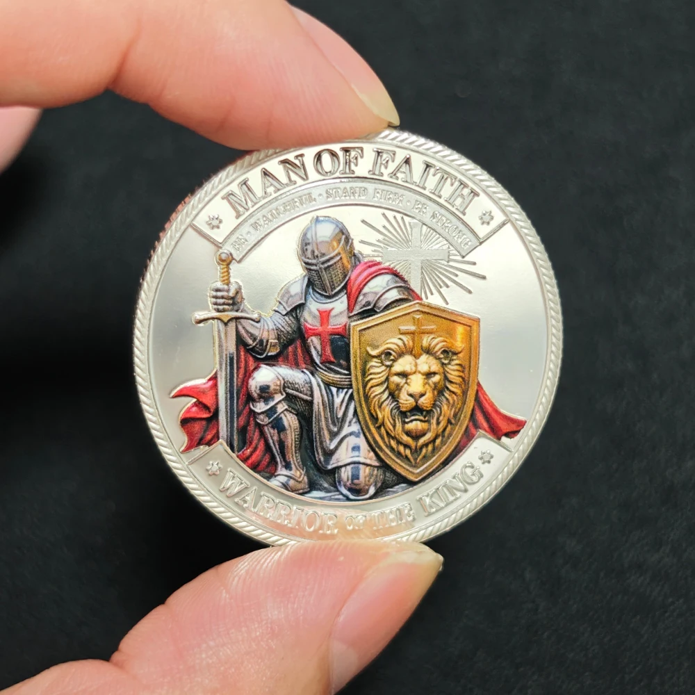Silver Templar Knight Challenge Coin Man of Faith Lion of Judah Christian Religious Collectible Coin Gift For Christian Men view 3