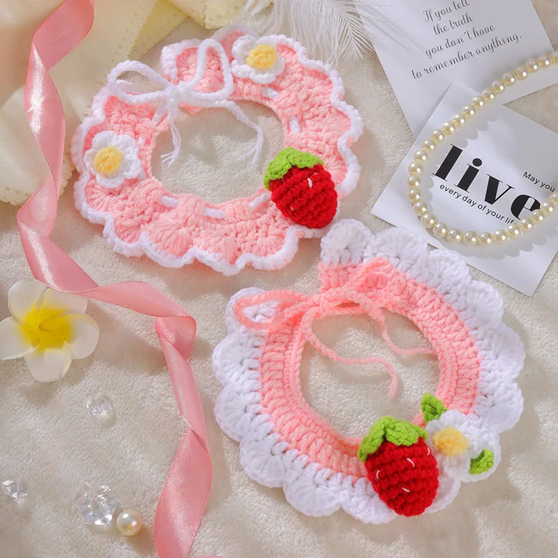 

1pcs Ins Princess Style Hand-crocheted Cat Collar Cute Dog Neck Elastic Soft Pet Accessories Party Decoration