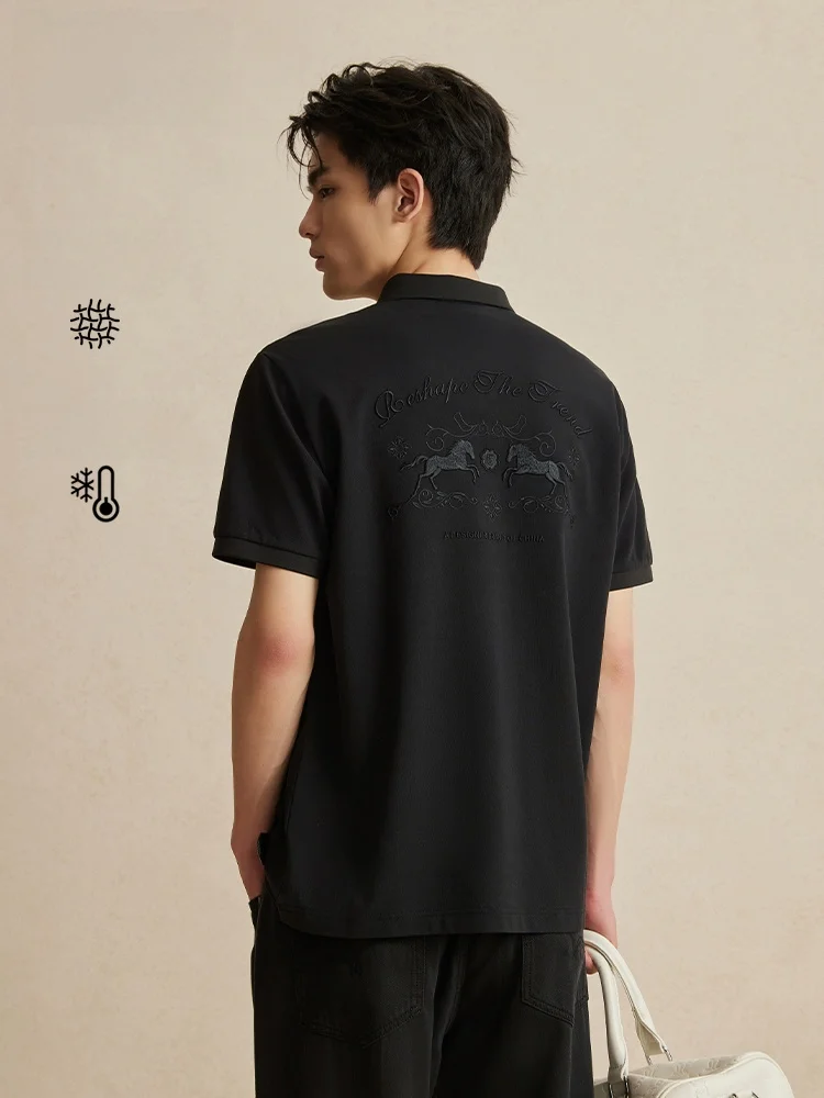Camiseta  Bordada Toton para Hombre, Cuello Camisero, Manga Corta, Ligera, Fresca, Nueva Colección de Verano