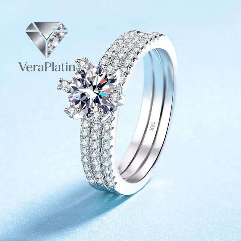 

VeraPlatin Girl Valentine's Day 18K White Gold Birthday Gift Rings 0.5/1CT VVS D Color Moissanite Diamond Women PT950 Platinum W