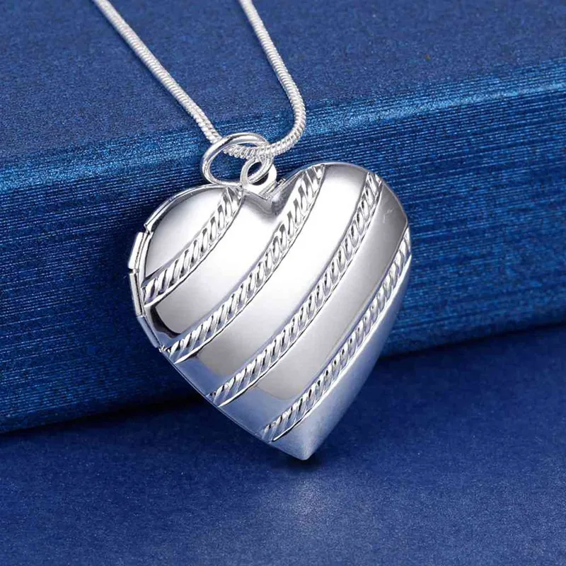 

925 Sterling Silver Necklace 18 inches Heart photo frame Pendant Fashion trend Jewelry Christmas Gifts