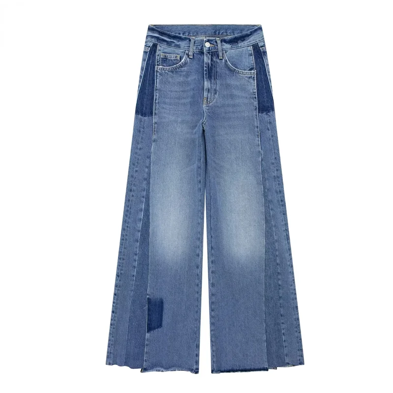 

Blue Wide Leg Jeans for Women Patchwork Denim Pants Woman Fashion Streetwear Pants Woman Mid-Waist Woman Trousers 2023 Versatile