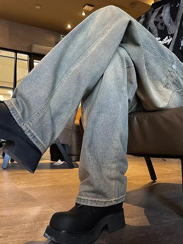 

Ретро-джинсы в американском стиле, свободные прямые повседневные брюки для мужчин, новинка весенней коллекции, модные молодежные джинсы в стиле High Street, длинные повседневные брюки для молодежи.