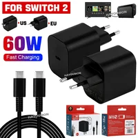 Nuevo Adaptador de CA rápido de 60W UE EE. UU., enchufe de cargador para interruptor 2, fuente de alimentación de 20V/3A con Cable de carga USB tipo C de 1,5 M, compatible con modo de TV