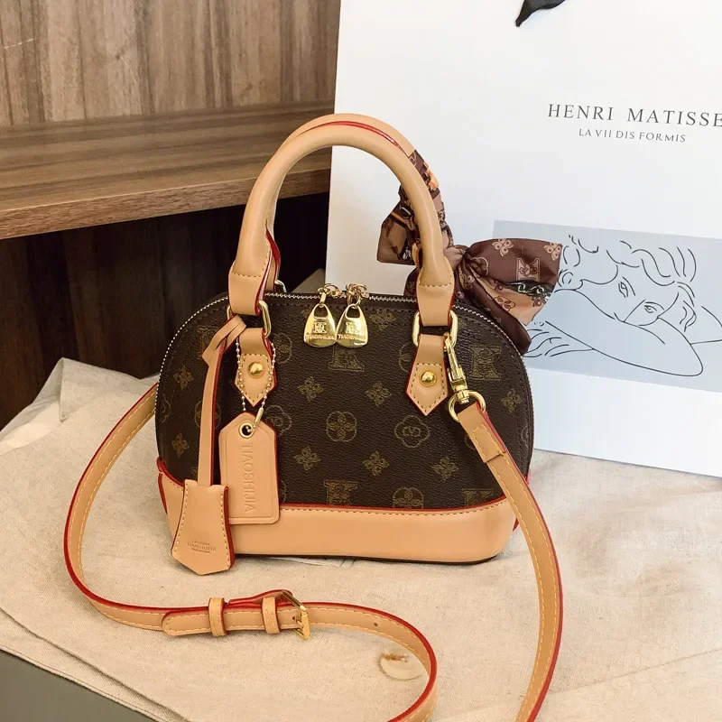 حقيبة نسائية جديدة موديل 2025 بطباعة ريترو - فاخرة خفيفة، محمولة، كتف/كروس