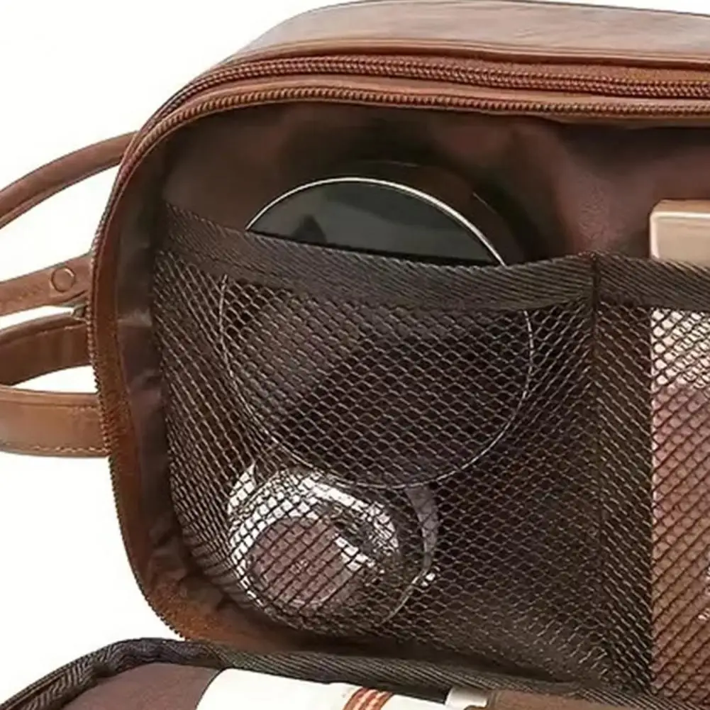 Portable Bathroom Bag Faux Leather Toiletry Bag Water-resistant Travel Shaving Pouch Waterproof Grooming Organizer for Men Women