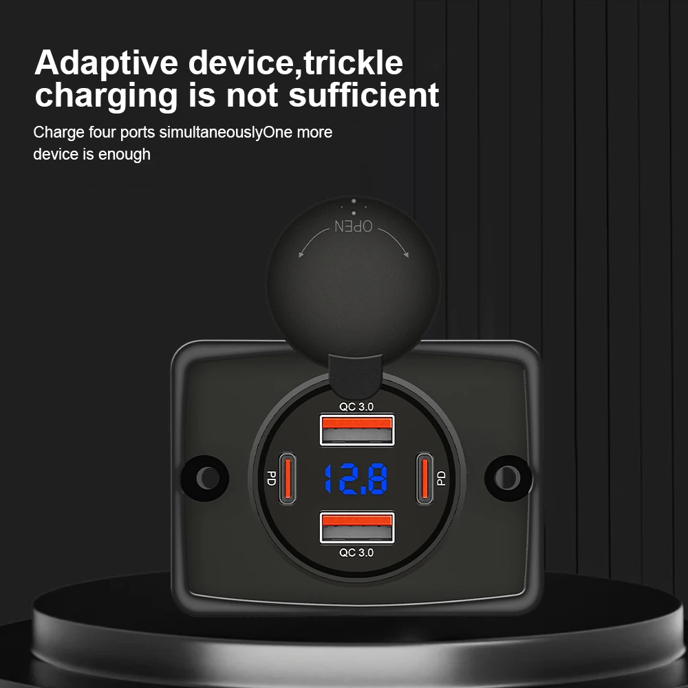 

Быстрое зарядное устройство QC3.0 Dual PD, 96 Вт, с раздвижной крышкой, розетка для быстрой зарядки 12/24 В, водонепроницаемая для автомобилей, лодок, грузовиков, автофургонов