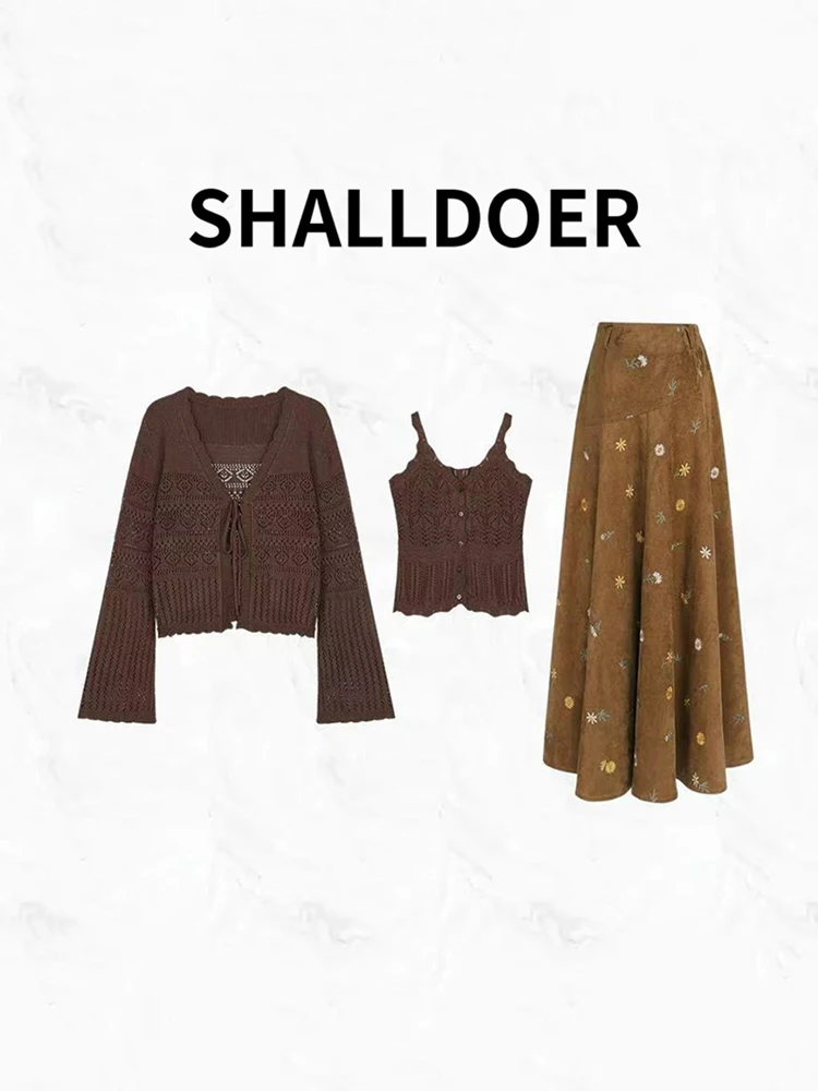 

Korean Style Early Spring Fashion Set Women's Pure Color Open Cardigan Strap Print Skirt Slimming Three-Piece Suit