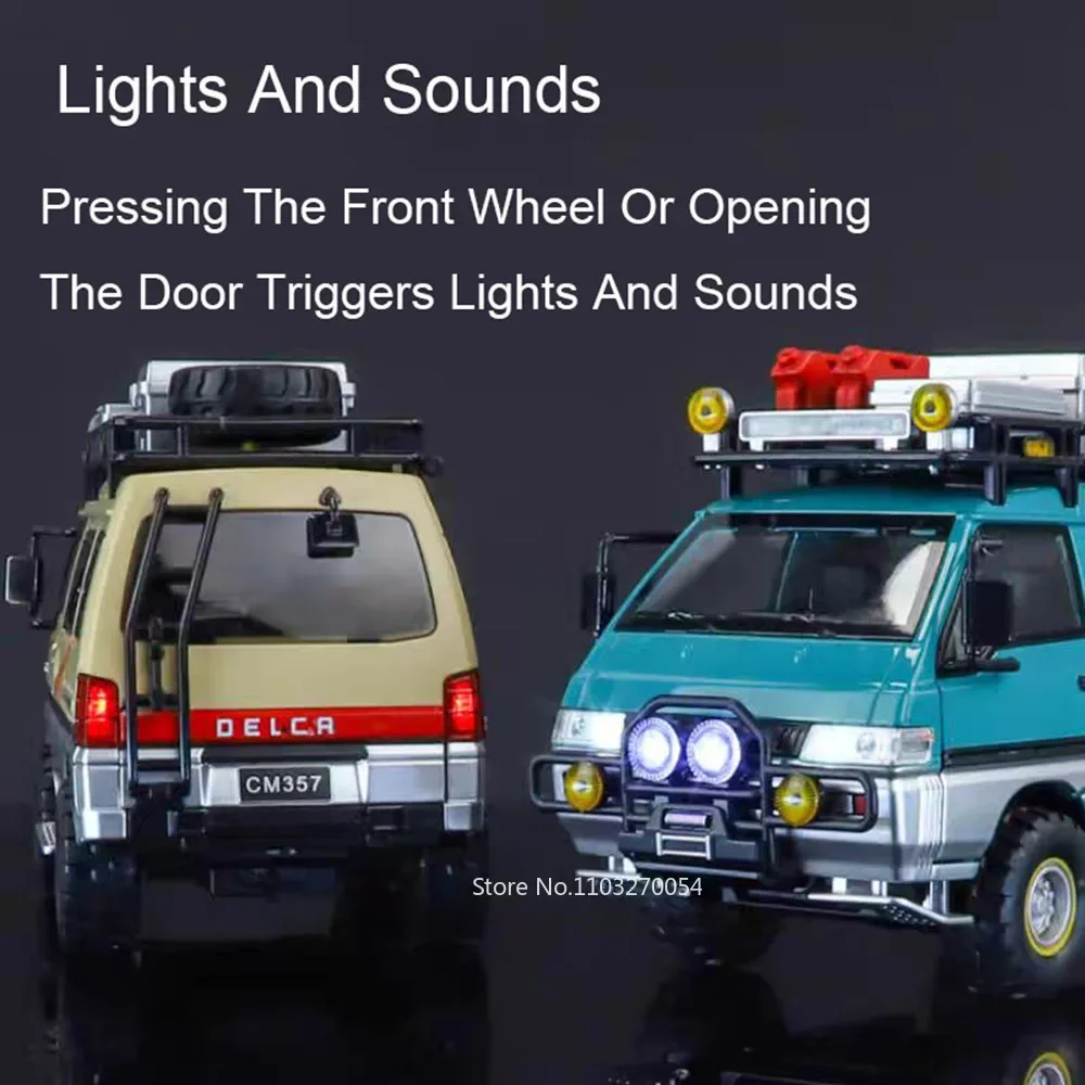 1:24 Mitsubishi Delica H2 Model Speelgoed Auto Diecast Legering Terreinwagen Deuren Geopend Geluid Licht Trek Voertuig Kerstcadeau