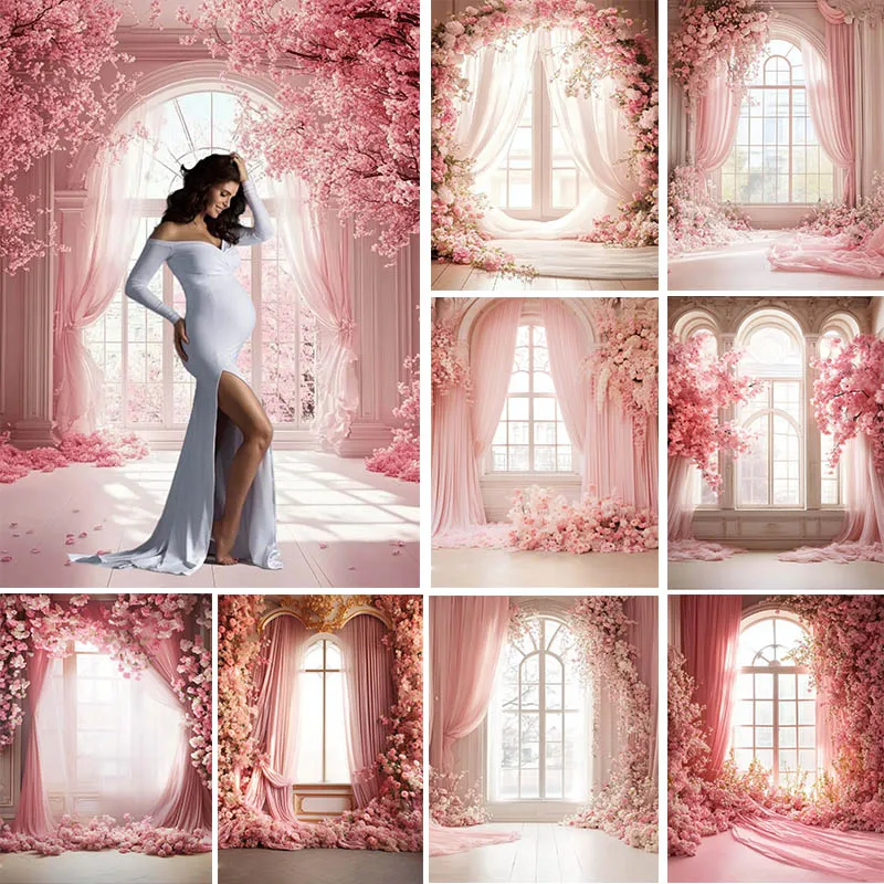 

Mocsicka Photography Backgrounds Spring Pink Flower Decor Adult Wedding Maternity Backdrops Portrait Photo Banners Studio Props