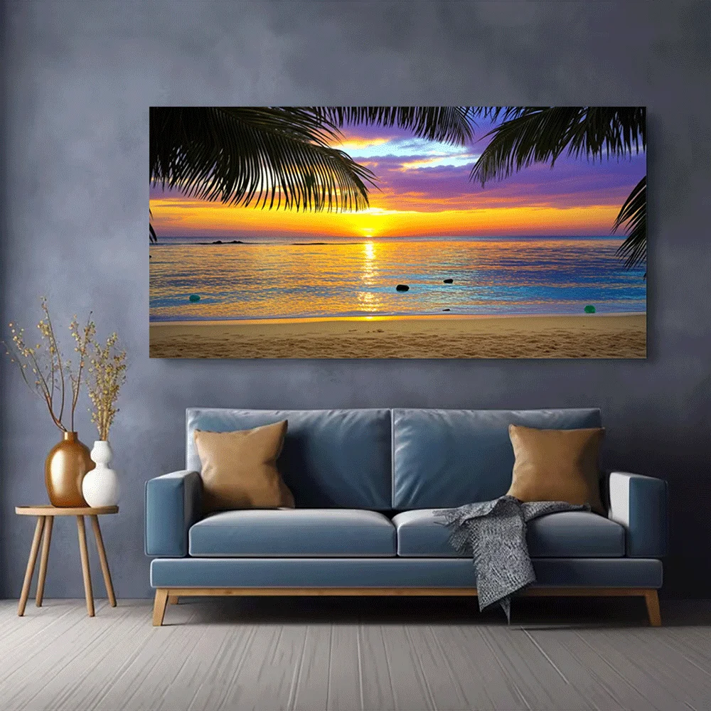 1pc frameless Canvas Painting 1PC-Canvas poster Unframed  Tropical Sunset Beach Palm Tree Ocean View Paradise Island Nature Land