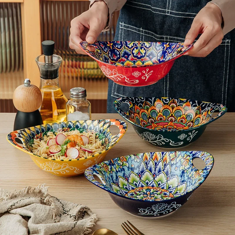 8.5 inch Gold Ingot Bowl Underglaze Colored Ceramic Tableware Bohemian Style Restaurant or Household Tableware
