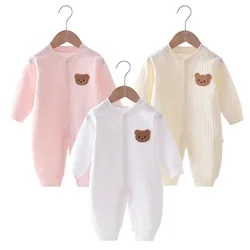 2024 herbst Babyspielanzug Einfarbig Bär Overall Baumwolle Frühling Neugeborenen Einteiliges Kleidung für Jungen Mädchen Infant Onesie 0-18 M