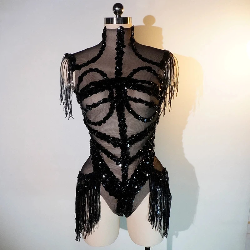 

Сексуальный танцевальный костюм, комбинезон с бахромой со стразами, бар, ночной клуб, костюм для сценических танцев для женщин