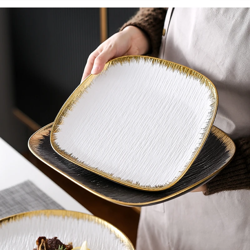 

10 inch/12 inch black ceramic high-grade tableware household food steak