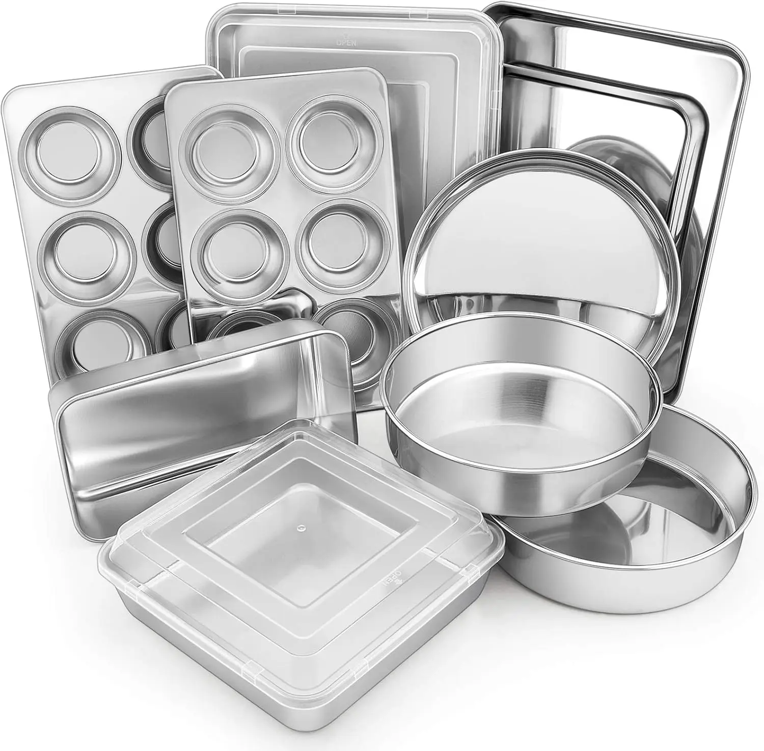

12-Piece Stainless Steel Bakeware Set with Lids, Non-Toxic & Dishwasher Safe