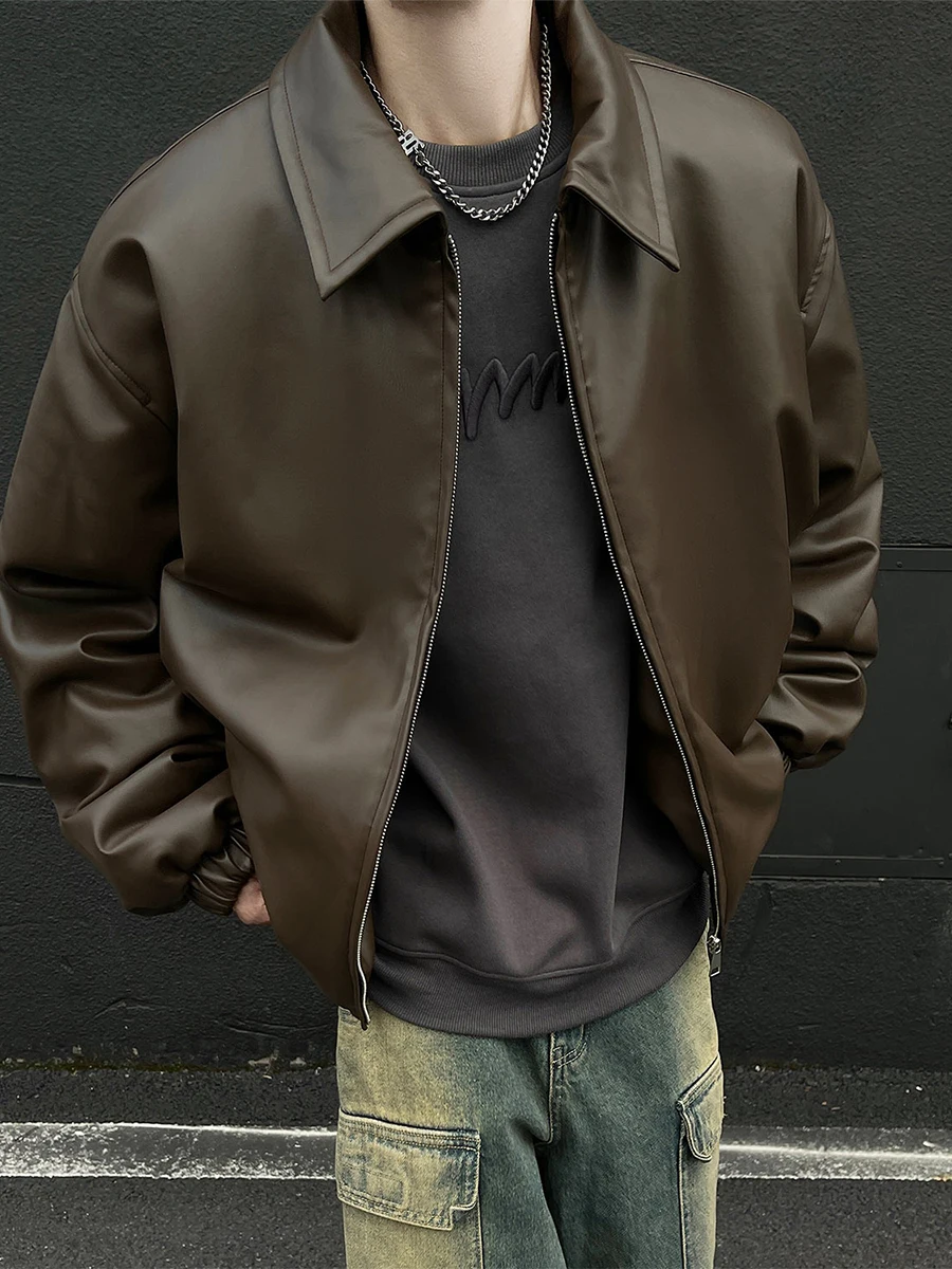 

Мужская зимняя куртка из коричневой кожи в стиле ретро с хлопковой подкладкой, утепленная, в американском стиле, приталенная, молодежная, повседневная, модная