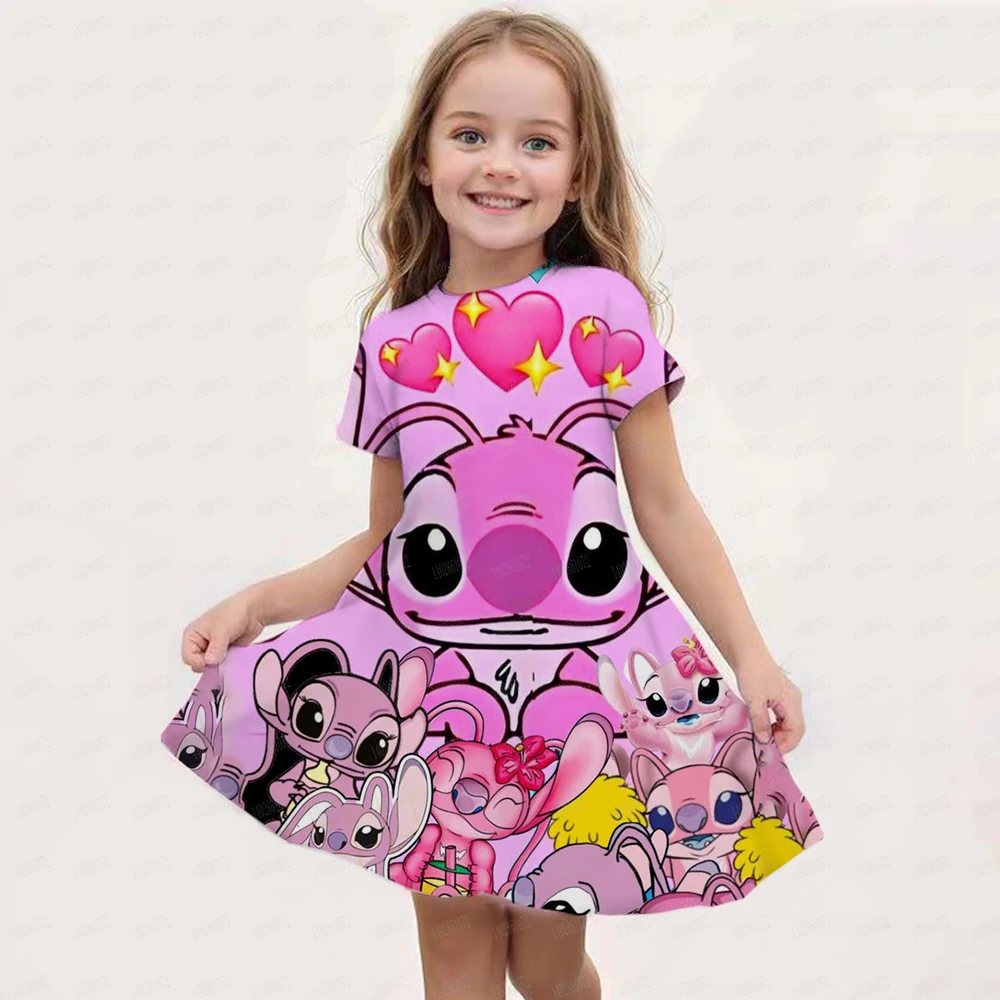 

Summer Disney Stitch And Angel Dress For Girls Women Short Sleeve Costume Princess Party Dresses Children Skirt Toddler Clothes