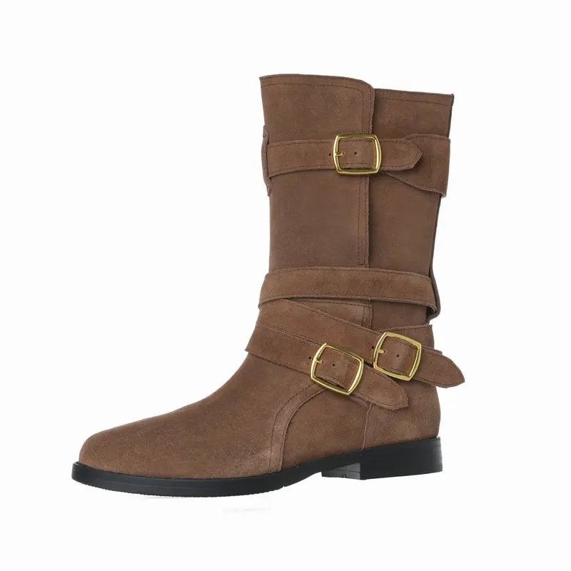 Женские ботинки на осень-зиму, модные ботинки из натуральной кожи на низком каблуке с пряжками на ремне, пикантная обувь