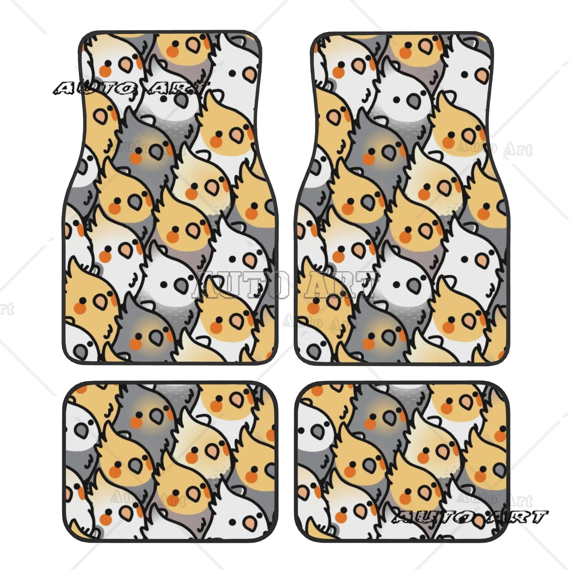 Chubby Cockatiel Party 4PCS Crystal Velvet Car Floor Mats Set  Universal Front Rear Foot Mats Parrot BirdsCar Protection Mat