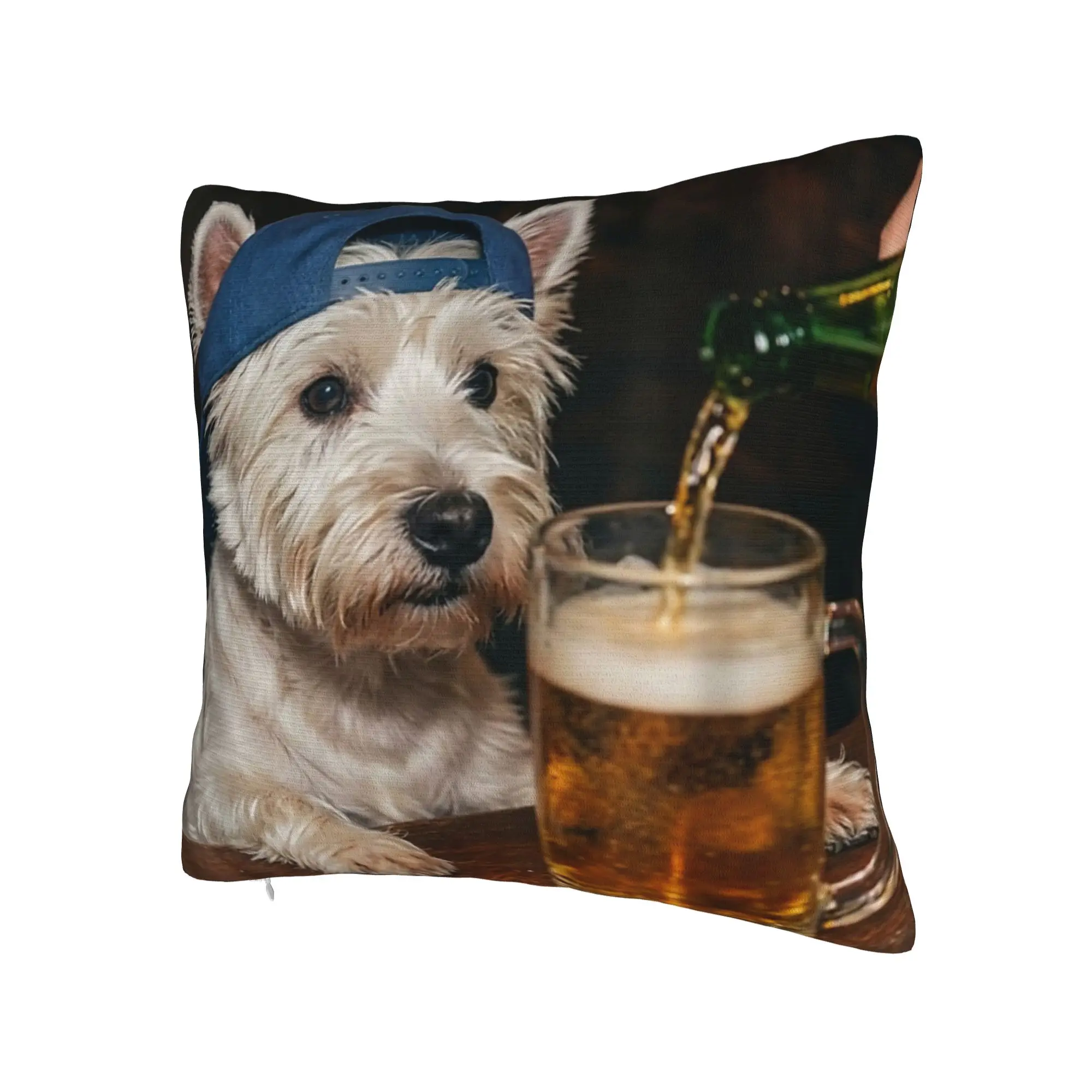 Decorative Pillow Covers Border Collie Drinking Beer Funny Dog Meme  Product Home  Pillow Case Cover Square Style Multi Size