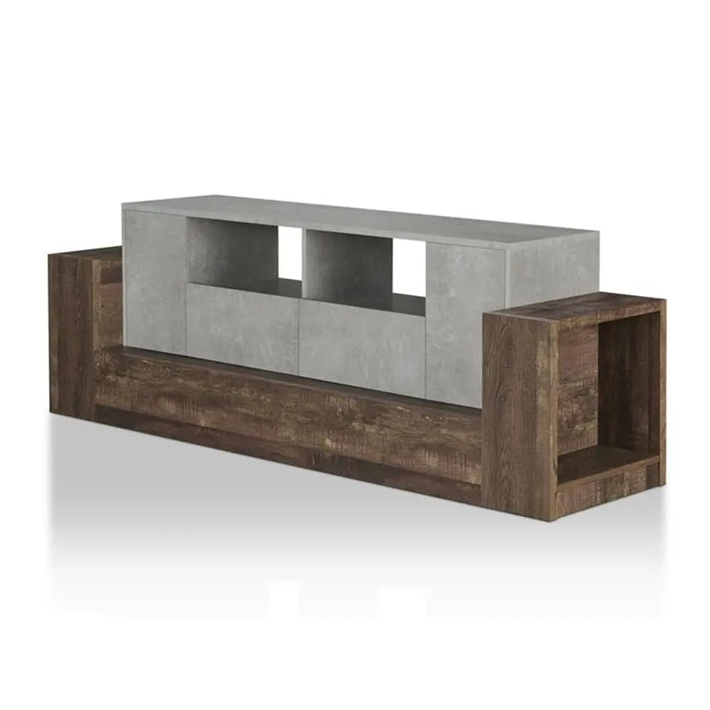 Multi-Storage Wood TV Stand With Oak & Concrete Gray Finish, Living Room Media Console, Customized