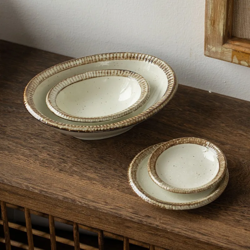 Japanese-Style Mino-yaki Vintage Stoneware Pink-Glaze Bowl & Plate, Veggie Dish, Dessert Plate, Salad Bowl - view 4