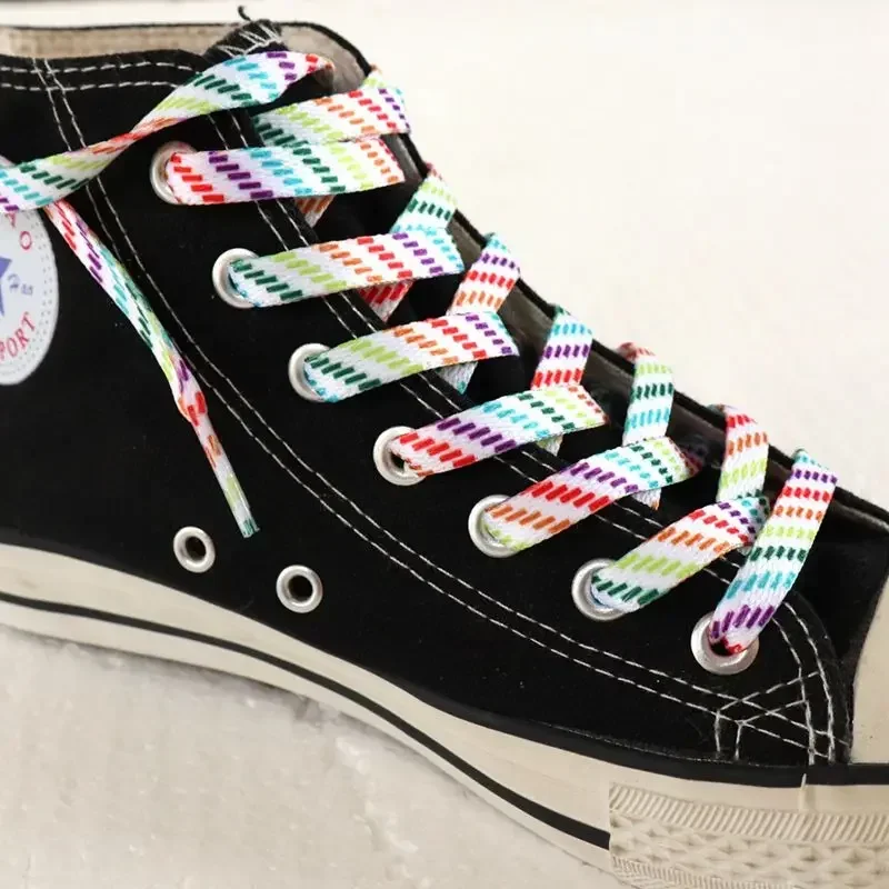 Neue flache Regenbogen-Schnürsenkel für Sneaker, bunte Schnürsenkel, farbverlaufene Schnürsenkel für Canvas-Schuhe, Schnürsenkel für Tennis, Damen und Herren – Detail 4