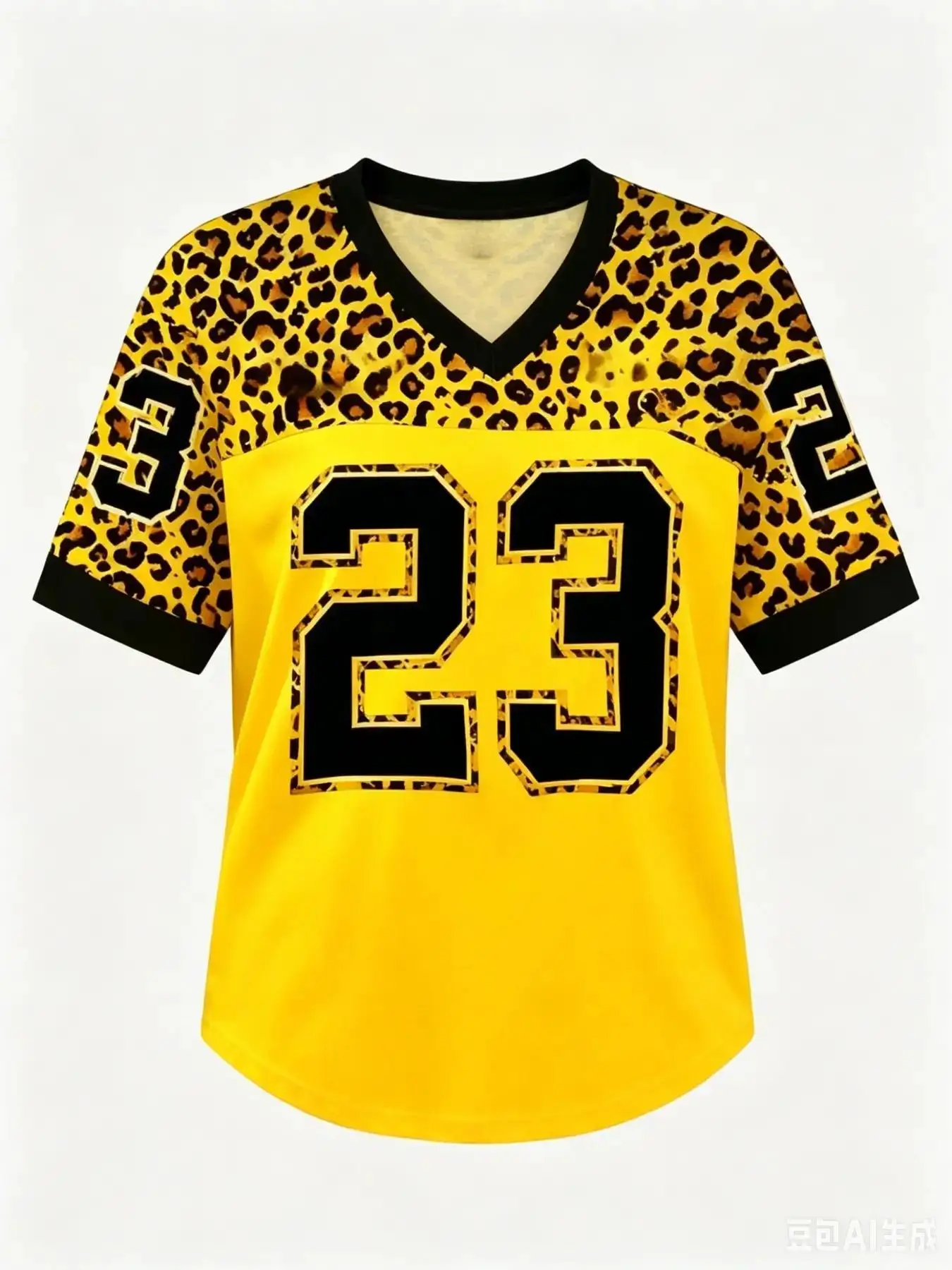 Hot Selling Women NO.23 Leopard Print Comfortable Breathable Loose V-Neck Short Sleeved Baseball T-Shirt Fashion Women Tops Tee