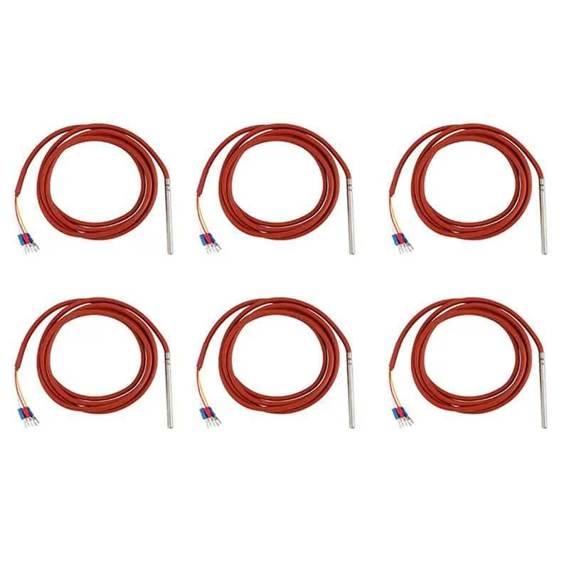 AT63-6X PT100 RTD Temperature Sensor 6Mmx80mm Class B 2M Silicone Gel Coated Wire Platinum Resistance Pt 100 Stainless Steel