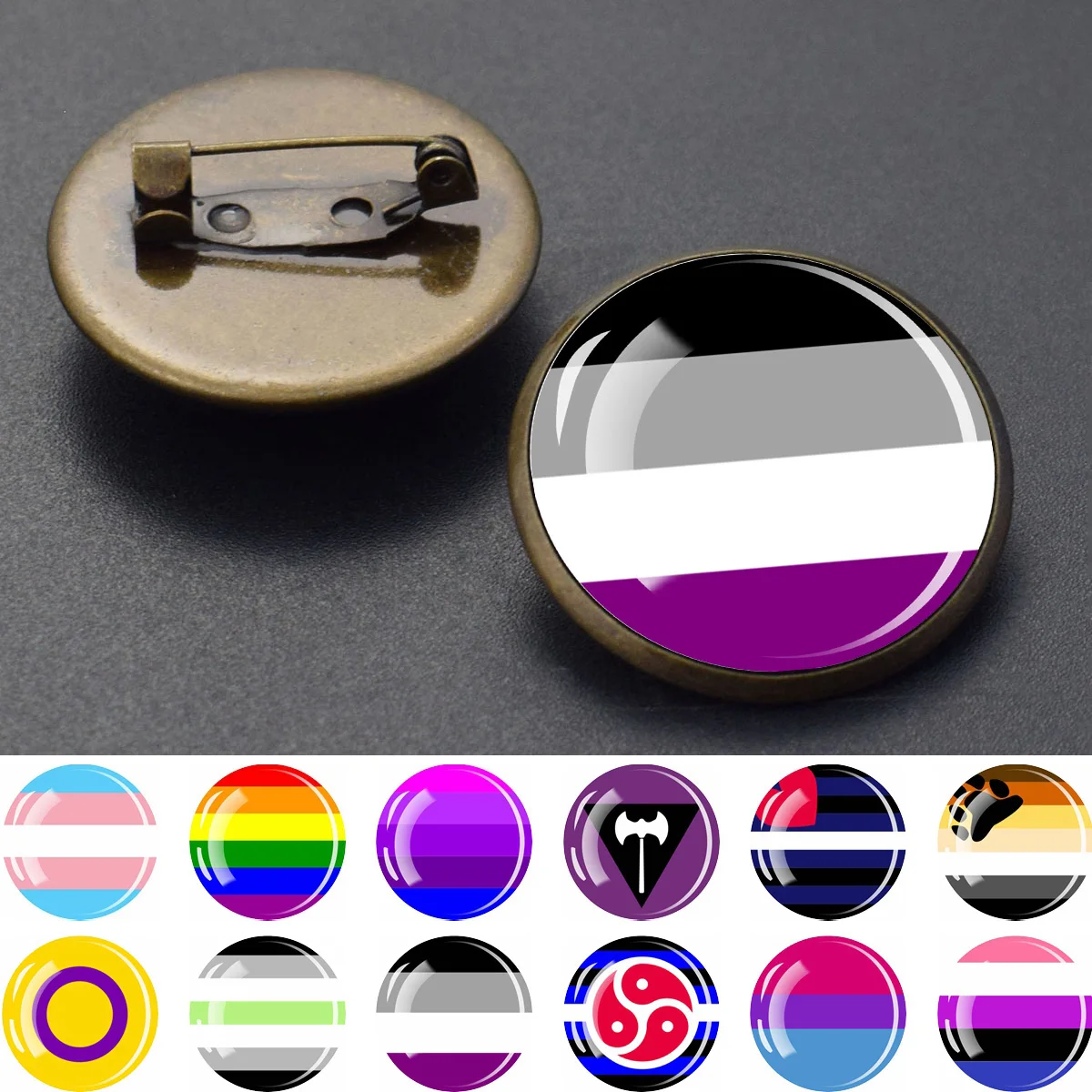 1PC Rainbow Pride Flag Pattern Brooch Glass Dome Lapel Pin Decorative Badge for Clothing Backpack Collectible Accessory Gift